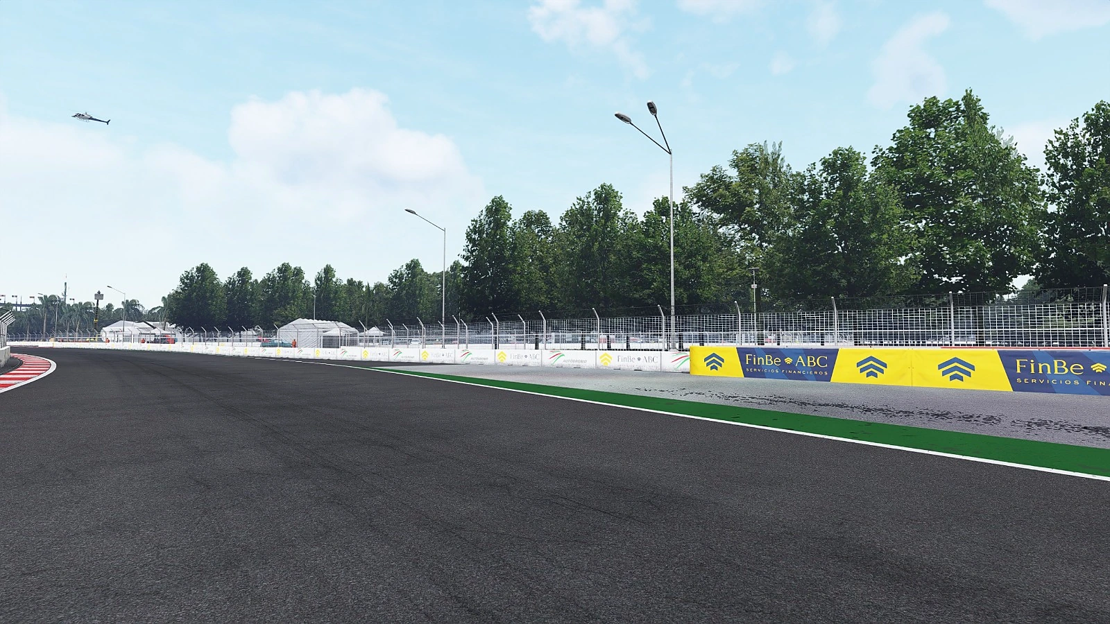 Barreras del circuito virtual con logotipos y colores de FinBe ABC