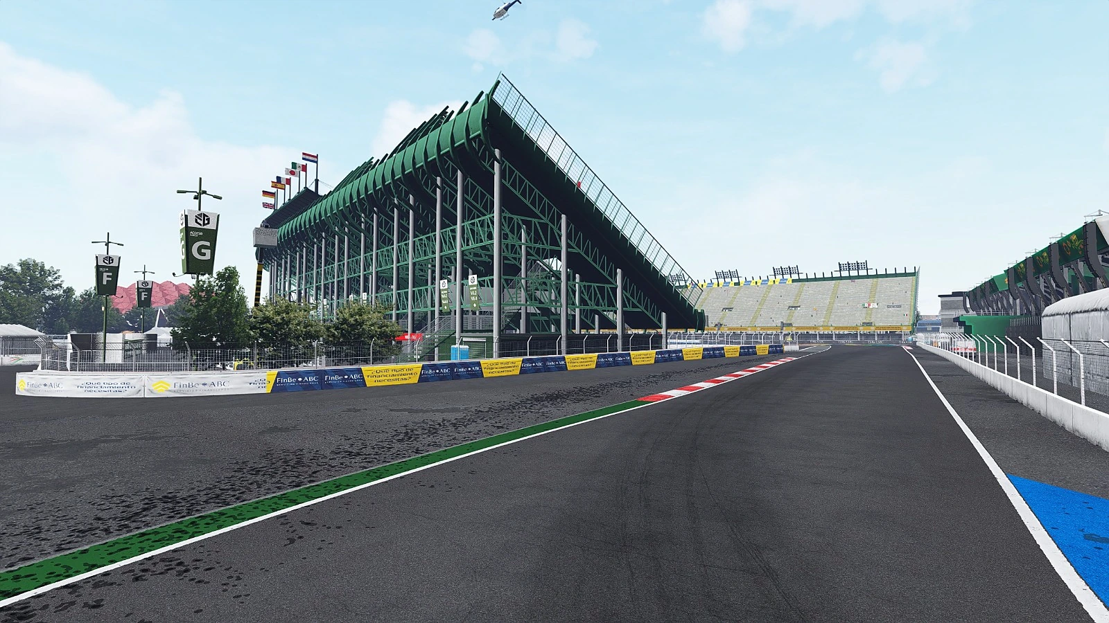 Zona de gradas del circuito virtual con barreras personalizadas de FinBe ABC